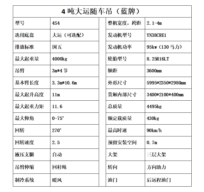 4吨大运随车吊